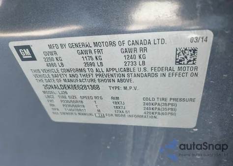 2014 Chevrolet Equinox Ltz z USA, uszkodzony, nr VIN 2GNALDEK8E6281368